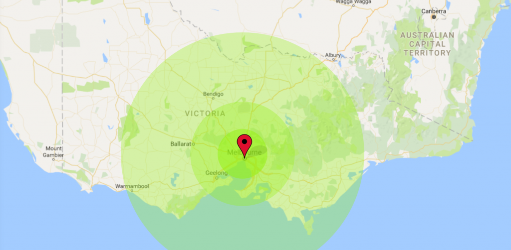 Map of Victoria with service area highlighted